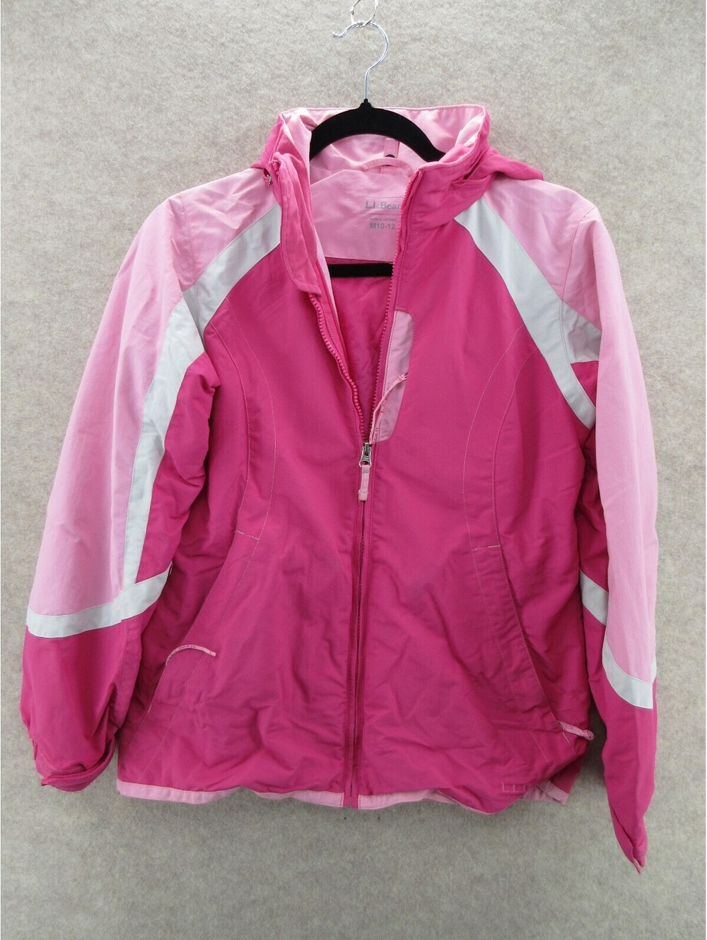L.L.Bean Girls Pink Colorblock Hooded Jacket Size M 10-12
